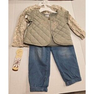 Daisy Fuentes 3 Piece Set 24 Months Green Vest, Floral Top, Pants New with Tags